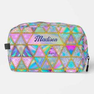Elegant holographic trendy faux gold geometric  dopp kit