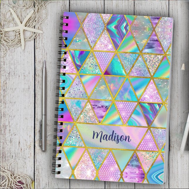Elegant holographic trendy faux gold geometric  notebook (Creator Uploaded)