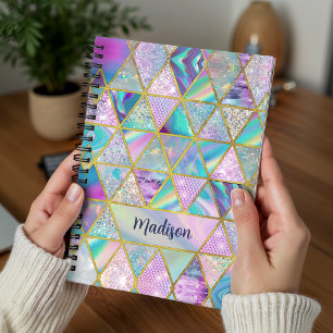 Elegant holographic trendy faux gold geometric notebook