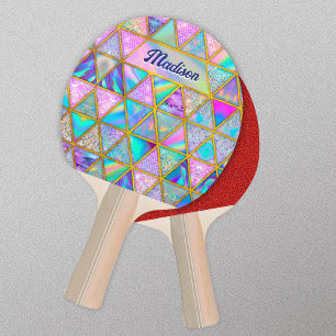 Elegant holographic trendy faux gold geometric  ping pong paddle