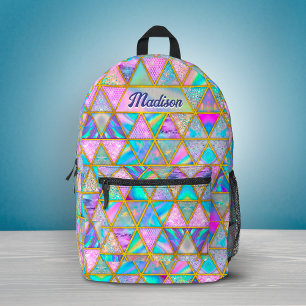 Elegant holographic trendy faux gold geometric printed backpack
