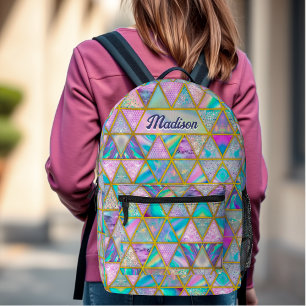 Elegant holographic trendy faux gold geometric printed backpack
