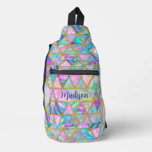 Elegant holographic trendy faux gold geometric sling bag