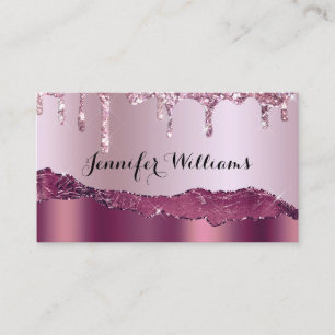 Elegant Holographyc Glitter Drips Agate Marble Business Card