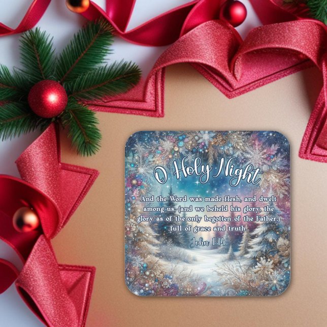 Elegant Holy Night John 1:14 Christian Christmas  Square Sticker (Creator Uploaded)