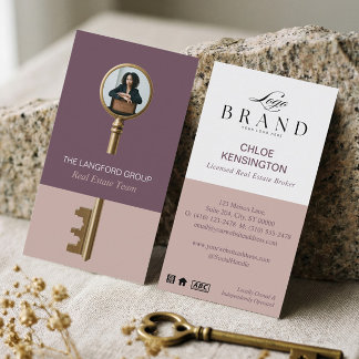 Elegant Home Real Estate Key Professional Photo Business Card