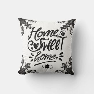 Elegant "Home Sweet Home" Black & White Decorative Cushion