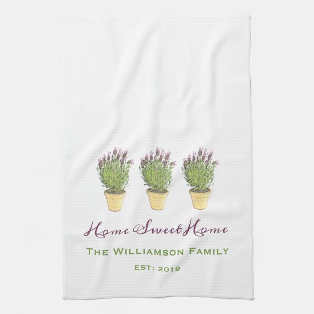 Elegant Home Sweet Home Family Monogram | Lavender Tea Towel (Vertical)