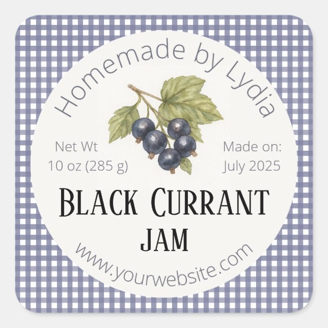 Elegant Homemade Black Currant Jar  Square Sticker (Front)