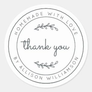 Elegant Homemade With Love Black White Thank You Classic Round Sticker