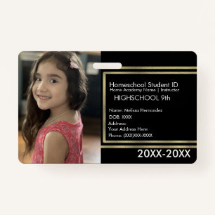 Elegant Homeschooling School ID Black Gold ID Badge