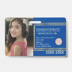 Elegant Homeschooling School ID Blue Gold Logo Badge