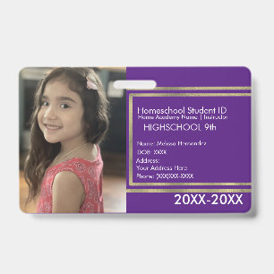Elegant Homeschooling School ID Purple Gold Badge