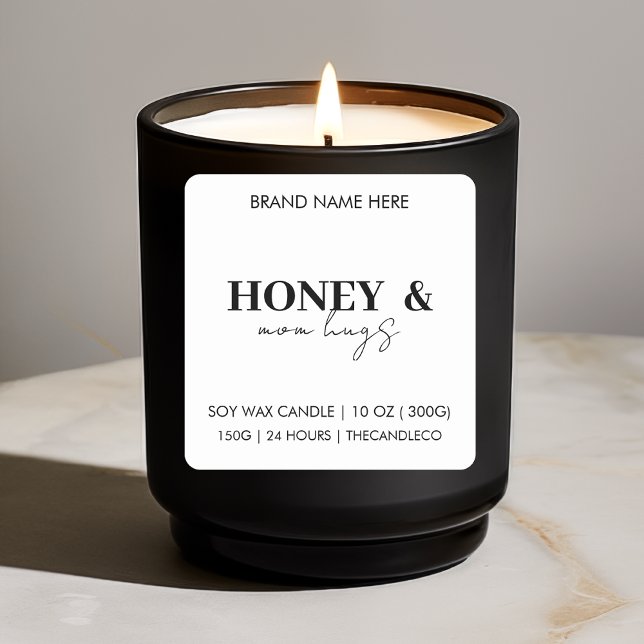 Elegant Honey and Mum Hugs Personalised Candle  Square Sticker (Creator Uploaded)