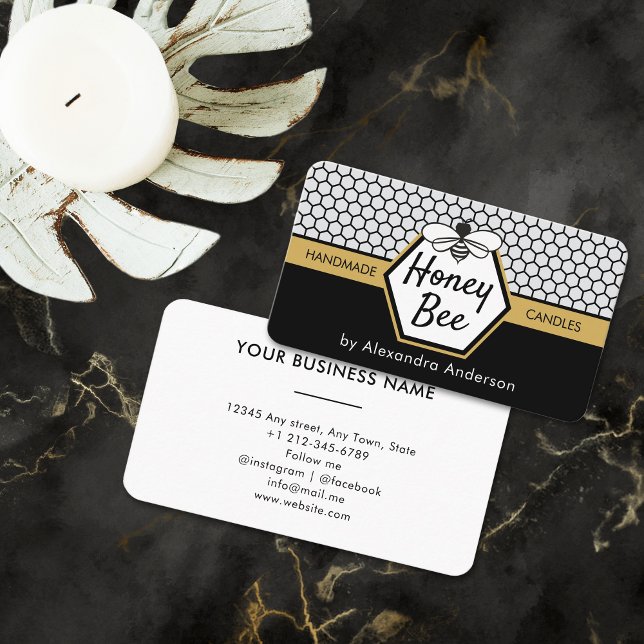 Elegant Honey Bee Apiary Honeycomb Black Yellow Business Card (Elegant Honey Bee Apiary Honeycomb Black Yellow Business Card)