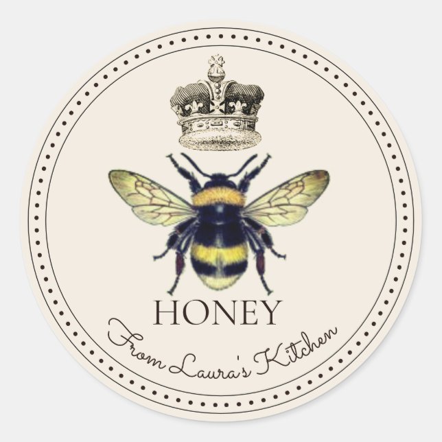 Elegant Honey Bee Classic Round Sticker (Front)