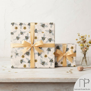 Elegant Honey Bee Cream Daisies Wrapping Paper