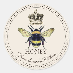Elegant Honey Bee & Regal Crown From Your Kitchen Classic Round Sticker