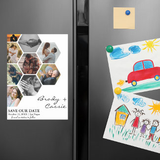 Elegant Honeycomb Photo Wedding Save the Date Magnetic Invitation