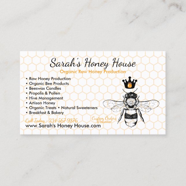 Elegant Honeycomb Professional Honey Bee Business Card (Front)