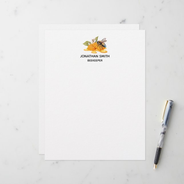 Elegant Honeycombs with bee Custom Letterhead (Front/Back In Situ)