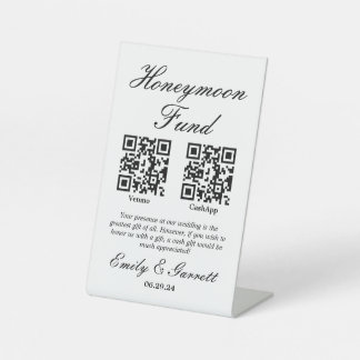 Elegant Honeymoon Fund QR Code Pedestal Sign