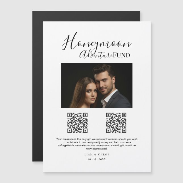 Elegant Honeymoon Fund QR Code Wedding Sign photo Magnetic Invitation (Front/Back)