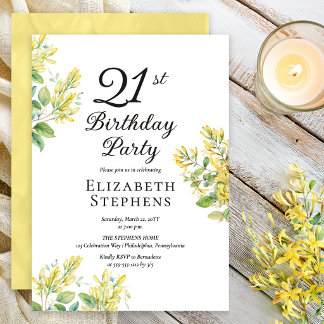 Elegant Honeysuckle 21st Birthday Yellow Floral Invitation