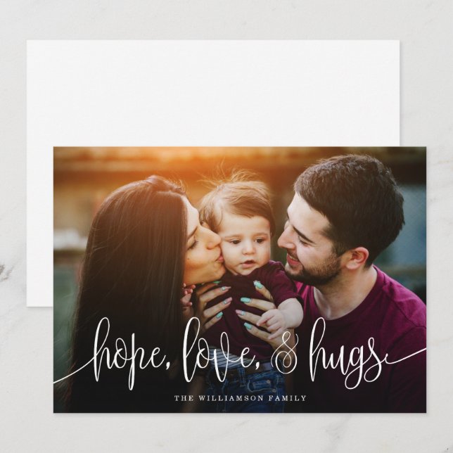 Elegant Hope Love Hugs Berries Back Photo White Holiday Card (Front/Back)