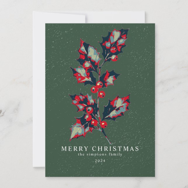Elegant Hope Poster Holly Berry Christmas  Holiday Card (Front)