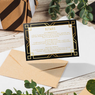 Elegant Horizontal Art Deco Classic Gold Black Enclosure Card