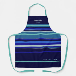 elegant horizontal blue stripes personalised apron