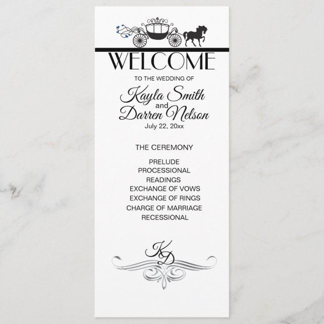 Elegant Horse and Buggy Wedding Party Program (Front)