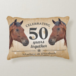 Elegant Horse Custom Gold 50th Wedding Anniversary Decorative Cushion