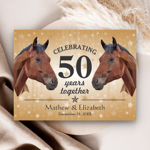 Elegant Horse Custom Gold 50th Wedding Anniversary Postcard