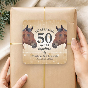 Elegant Horse Custom Gold 50th Wedding Anniversary Square Sticker