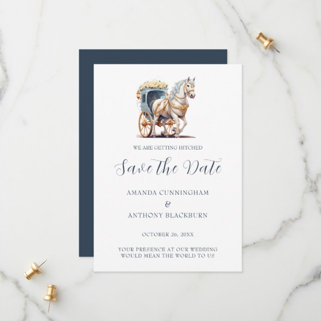 Elegant Horse Drawn Carriage Wedding  Save The Date (Front/Back In Situ)