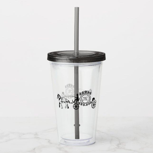Elegant Horse Drawn Wedding Wagon Monogram Acrylic Tumbler (Front)