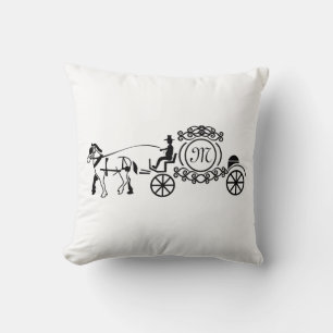 Elegant Horse Drawn Wedding Wagon Monogram Cushion