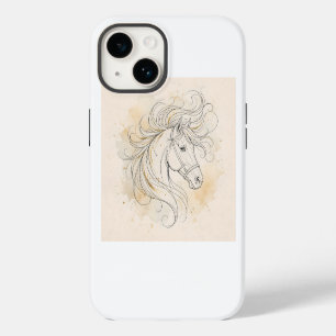 Elegant Horse Line Art Equestrian Gold Decor Print iPhone 14 Case