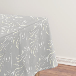 Elegant Horse Pattern on Silver Grey Tablecloth