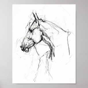 Elegant Horse Portrait Sketch - Premium Poster