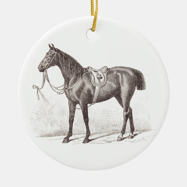 Elegant horse riding equestrian  ceramic ornament (Front)