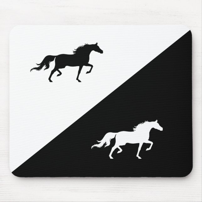 Elegant Horse Silhouettes on Black & White Mouse Pad (Front)