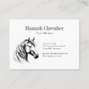 elegant horse sketch black and white equestrian business card