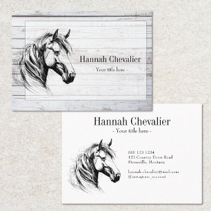 elegant horse sketch black and white equestrian business card