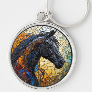 Elegant Horse Stained Glass Portrait Key Ring