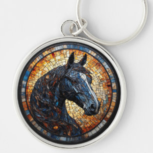 Elegant Horse Stained Glass Portrait Key Ring