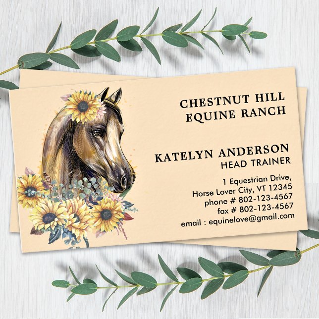 Elegant Horse Sunflower Floral Personalised Equine Business Card (Creator Uploaded)