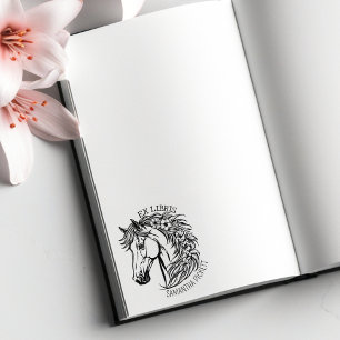 Elegant Horse with Flowers, Ex Libris Book Rubber Stamp